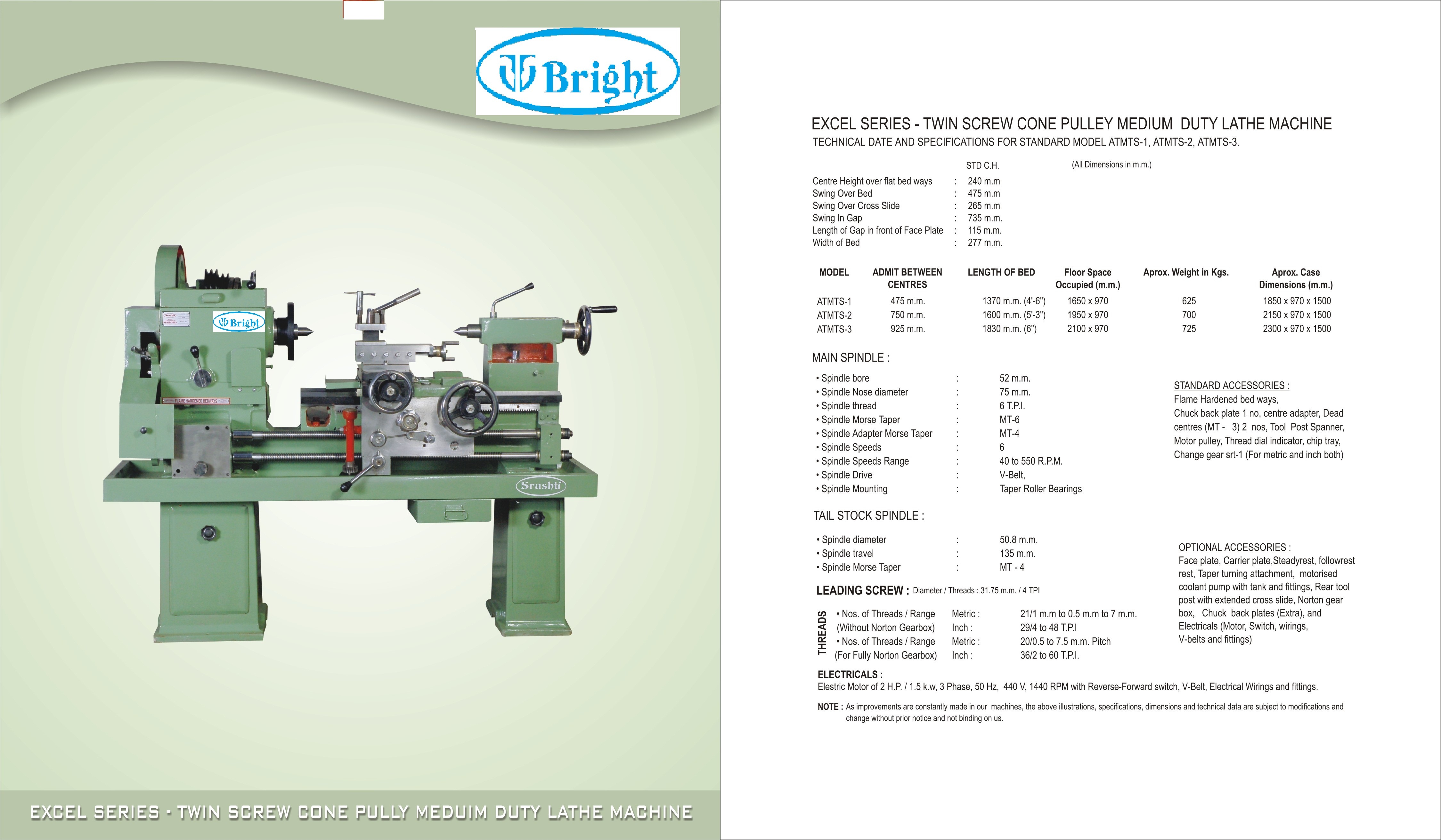 Excel Series Medium Duty Twin Lead Screw Cone Pulley Lathe Machine